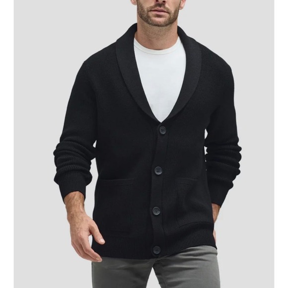 Unbound Merino Men's Merino Cardigan Black - Picture 1 of 9